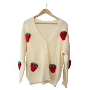 Cardigan com apliques de morango 1