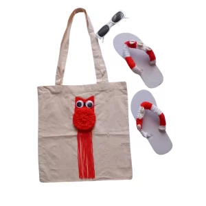 Chinelos personalizados de croché com búzios + sacos com cuco de croché 1